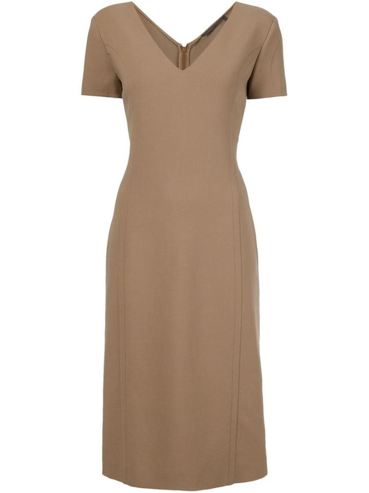 Agnona V-neck Midi Dress, Women's, Size: 42, Nude/neutrals, Spandex/elastane/wool