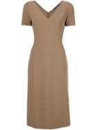 Agnona V-neck Midi Dress, Women's, Size: 42, Nude/neutrals, Spandex/elastane/wool