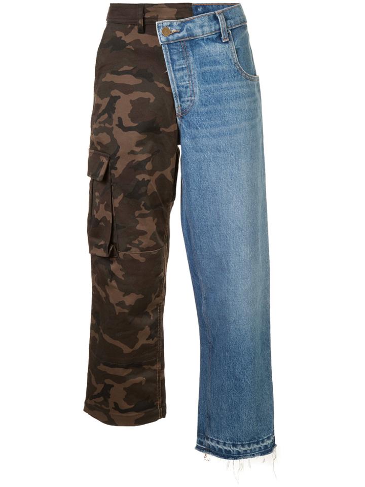 Monse Denim And Camouflage Patchwork Jeans - Blue