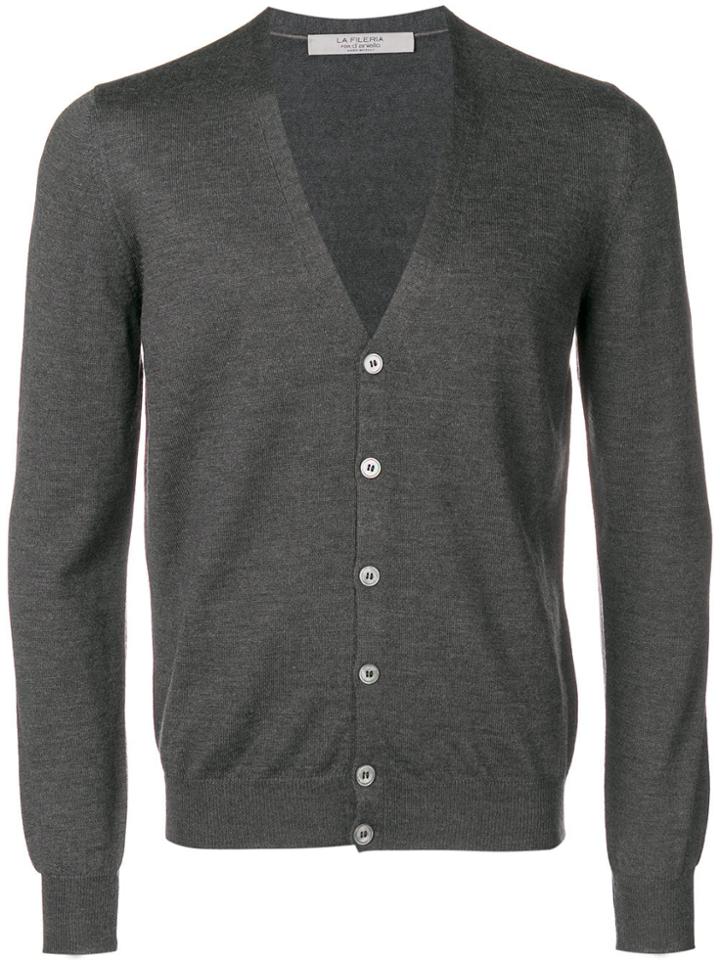 La Fileria For D'aniello V-neck Button Cardigan - Grey