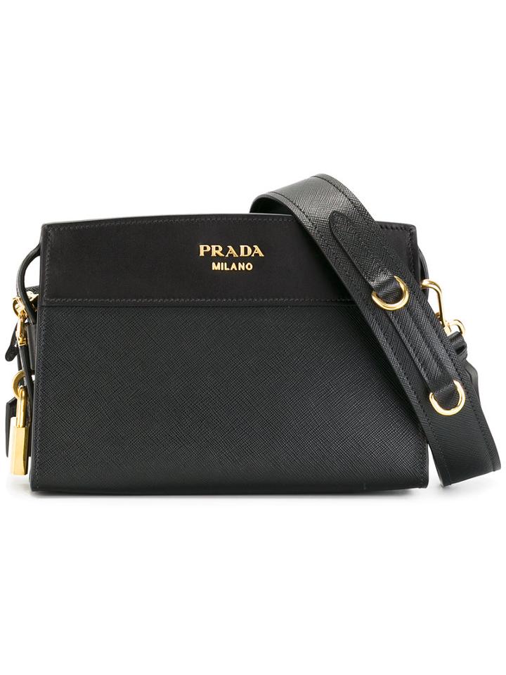 Prada Zipped Shoulder Bag, Women's, Black, Leather