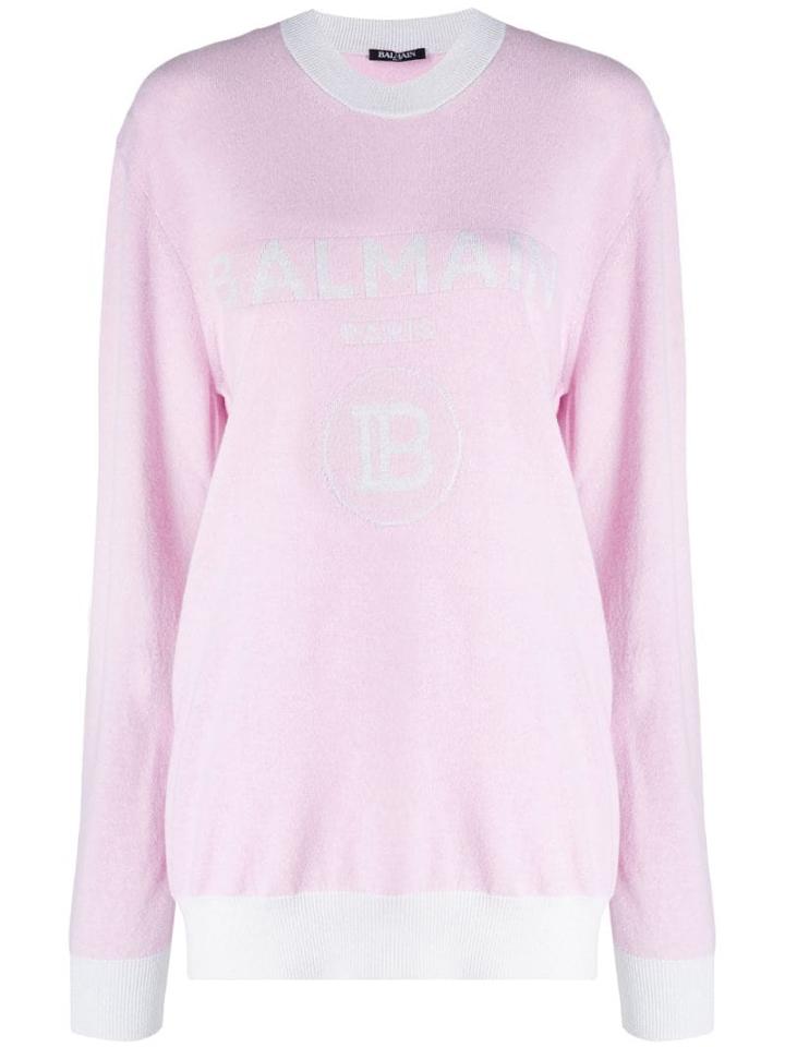 Balmain Intarsia Logo Jumper - Pink