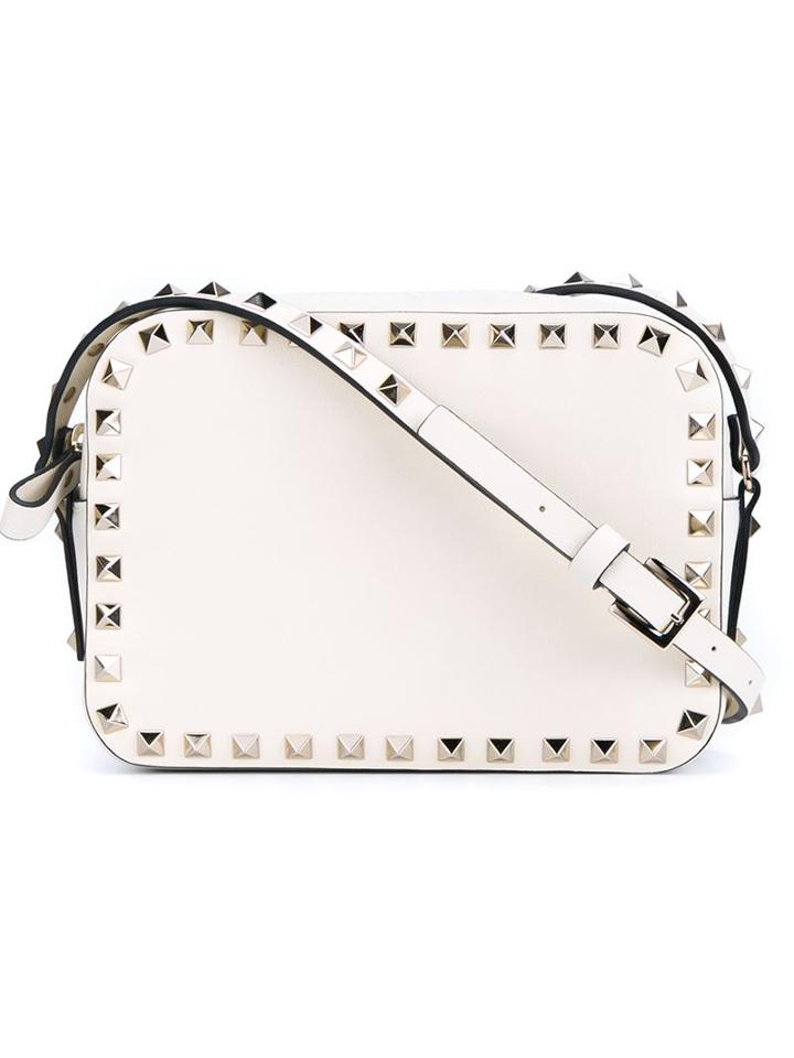 Valentino Garavani Rockstud Shoulder Bag, Women's, White, Cotton/calf Leather