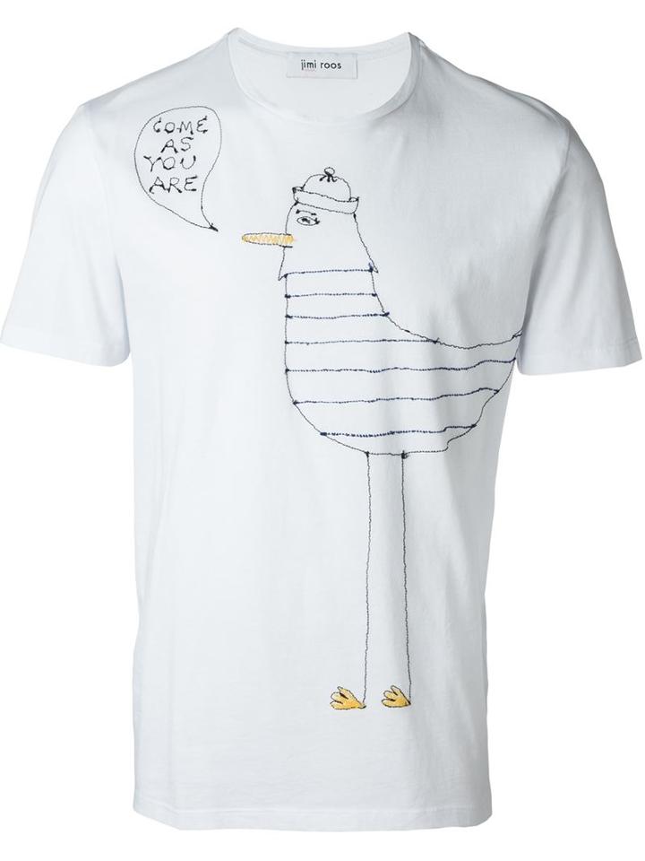 Jimi Roos Embroidered Seagull T-shirt, Men's, Size: Xl, White, Cotton