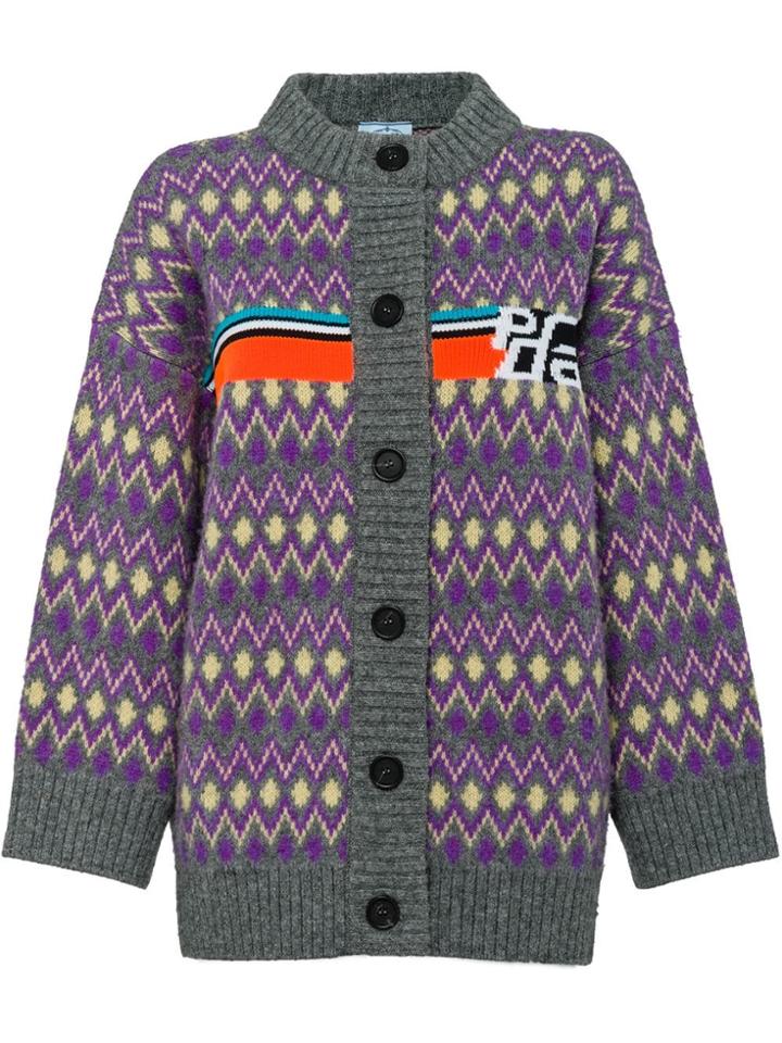 Prada Chevron Pattern Cardigan - Grey