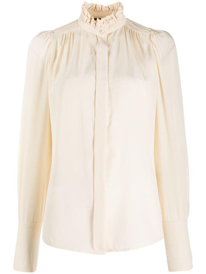 Isabel Marant Ruffle-neck Long-sleeve Blouse - Neutrals