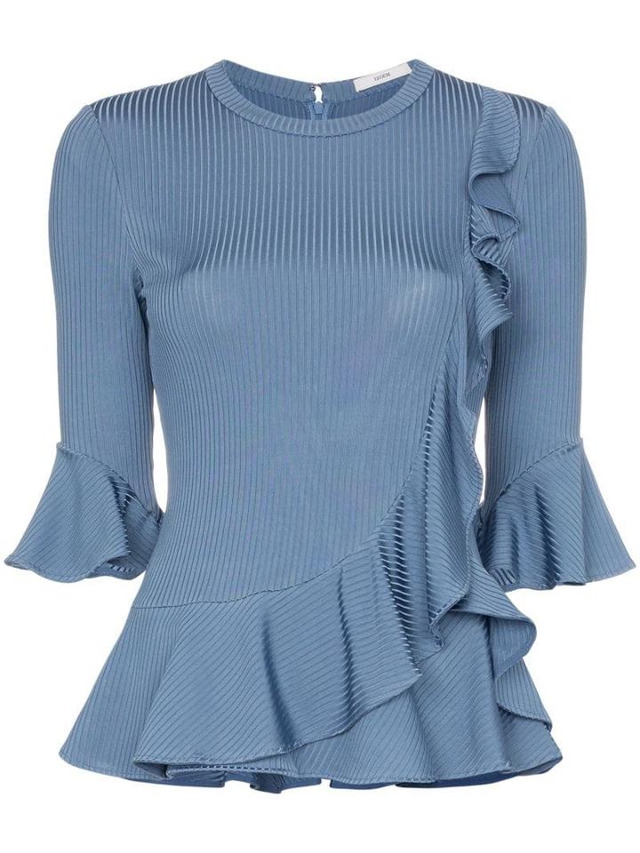 Erdem Flora Ribbed Ruffle Trim Top - Blue
