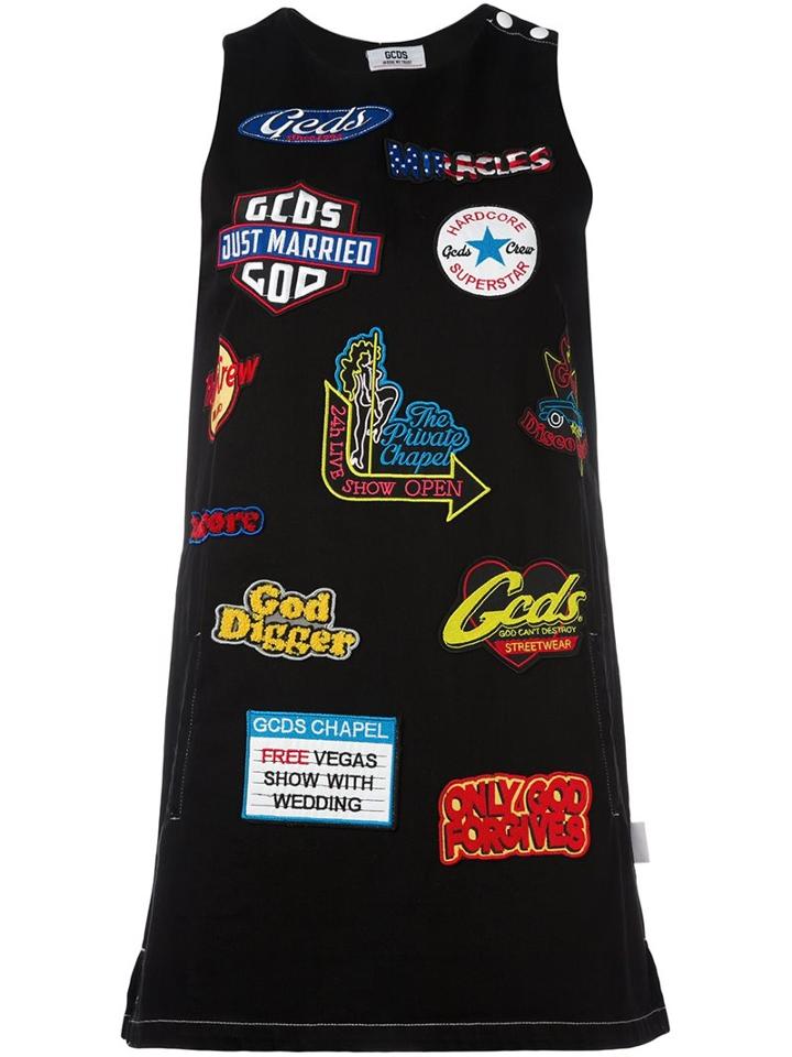 Gcds Patch Detailed Shift Dress, Women's, Size: Small, Black, Cotton