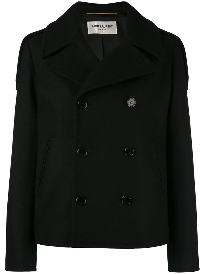 Classic Fitted Coat - Women - Cotton/virgin Wool - 38, Black, Cotton/virgin Wool, Saint Laurent