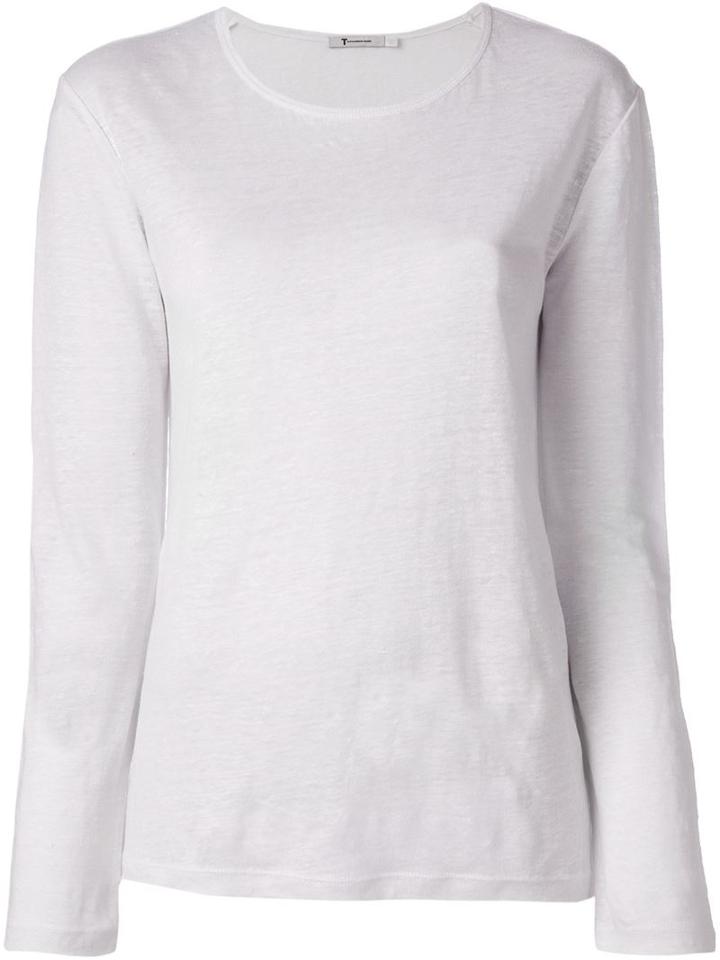 T By Alexander Wang Long Sleeve T-shirt, Women's, Size: Xs, White, Linen/flax/silk