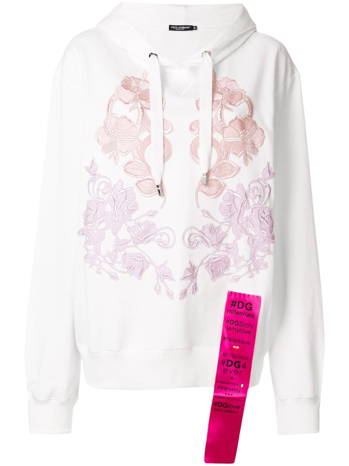 Dolce & Gabbana Lace Applique Hooded Sweatshirt - White