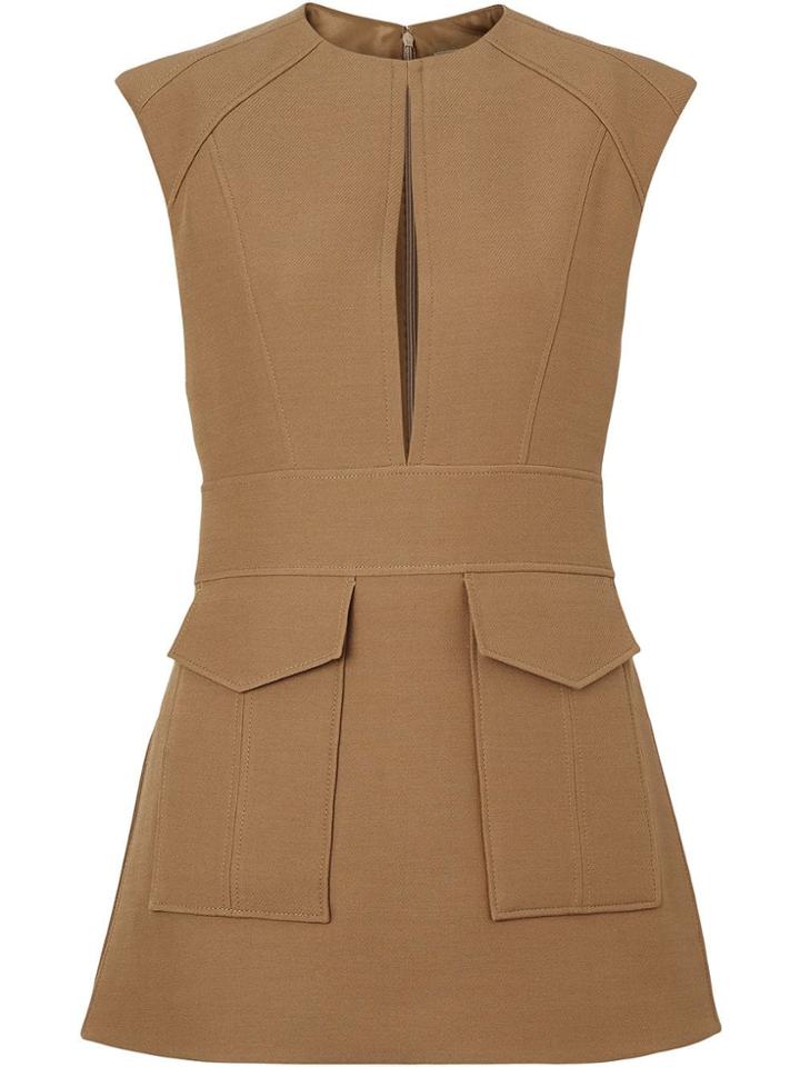 Burberry Keyhole Detail Sleeveless Wool Silk Top - Brown