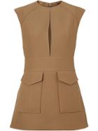 Burberry Keyhole Detail Sleeveless Wool Silk Top - Brown