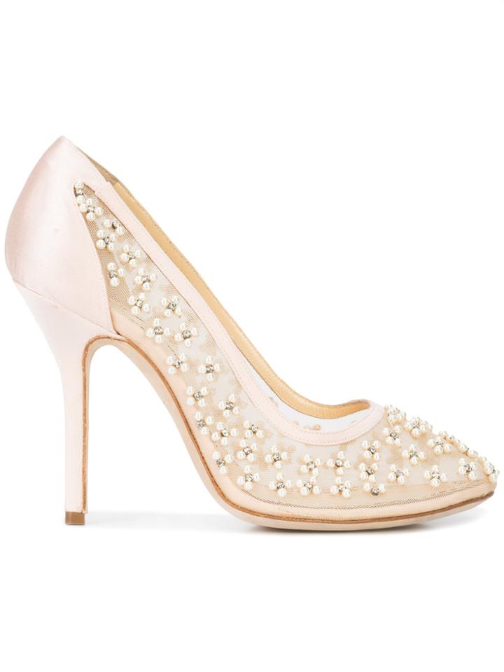Marchesa Dara Pearl Embellished Mesh Pumps - Pink & Purple