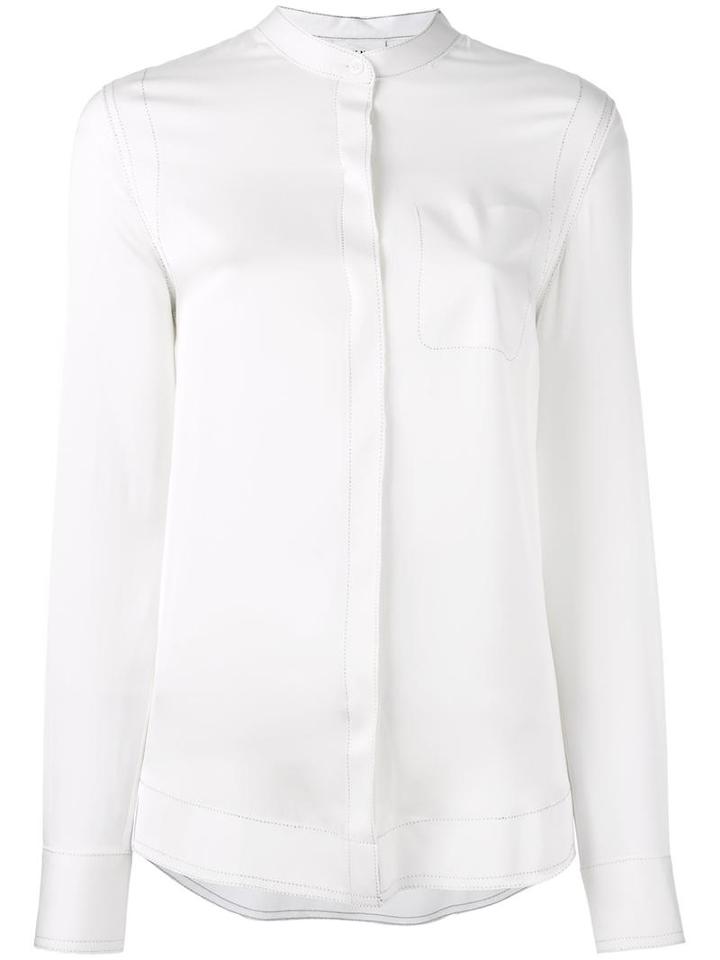 Dkny Contrast Stitch Shirt, Women's, Size: Xs, White, Silk/modal/spandex/elastane