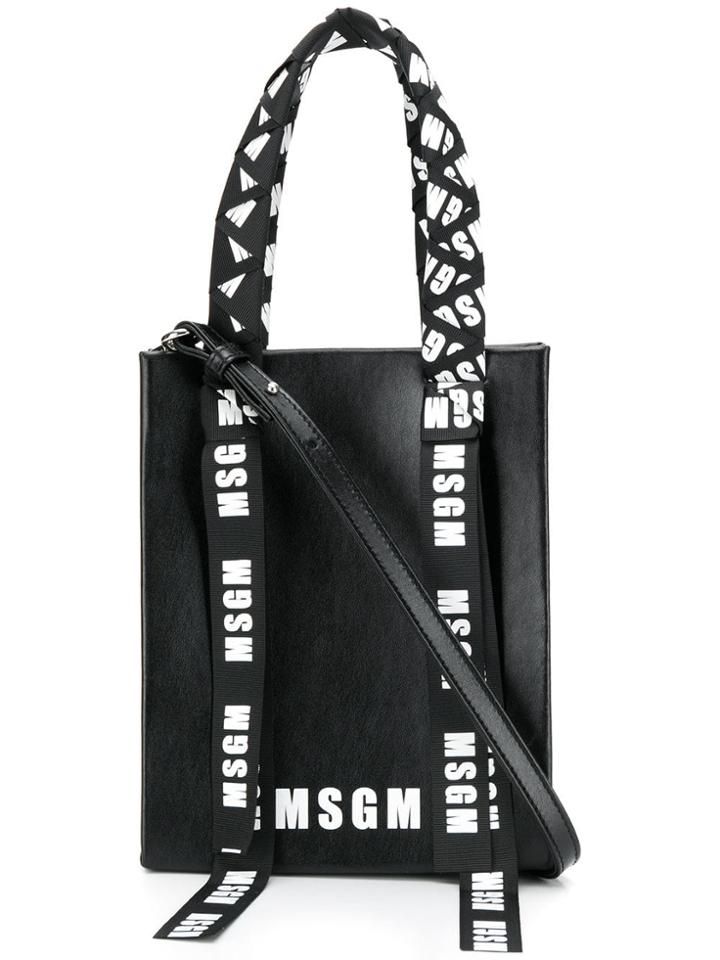 Msgm Branded Ribbons Tote Bag - Black