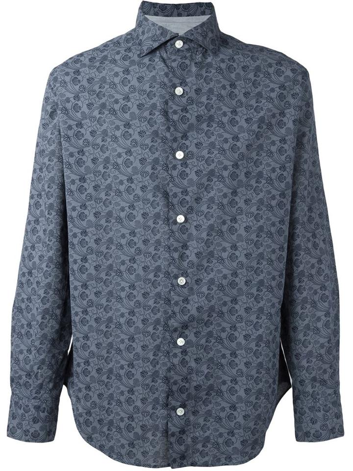 Eleventy Printed Shirt, Men's, Size: 41, Blue, Cotton