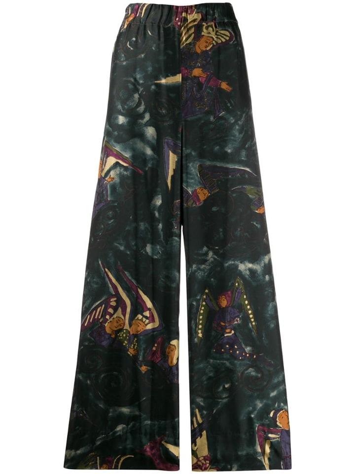 Romeo Gigli Pre-owned 1990's Heaven Print Wide-legged Trousers - Green