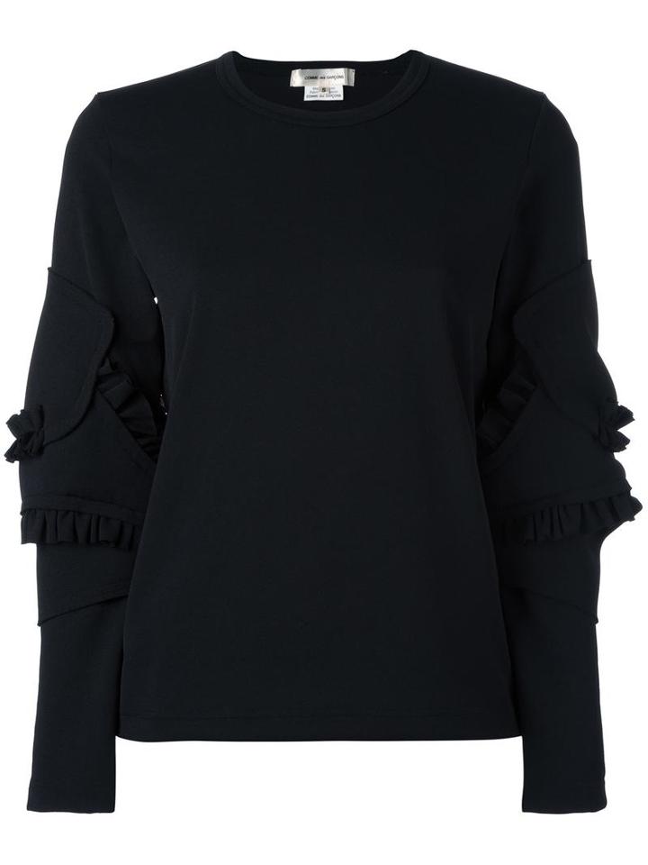 Comme Des Garçons Ruffled Detail Sleeve Top, Women's, Size: Large, Black, Polyester