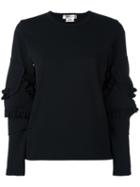 Comme Des Garçons Ruffled Detail Sleeve Top, Women's, Size: Large, Black, Polyester