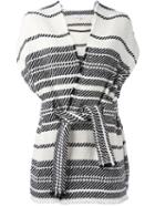 Iro Striped Shortsleeved Wrap Jacket, Women's, Size: 34, White, Cotton/acrylic/polyester