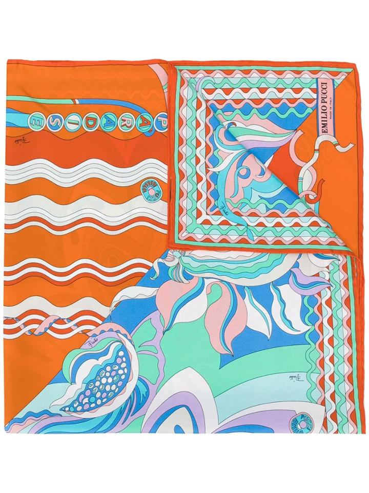 Emilio Pucci Badea Print Silk-twill Scarf - Orange