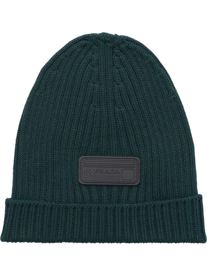 Prada Logo Patch Beanie - Green