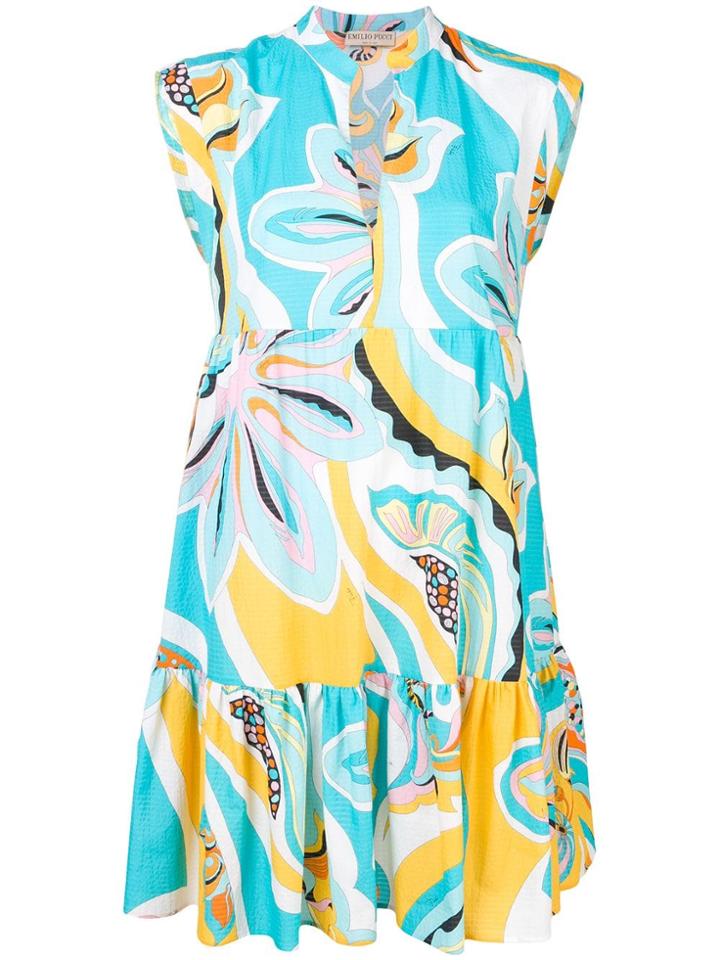 Emilio Pucci Badea Print Tiered Seersucker Dress - Yellow