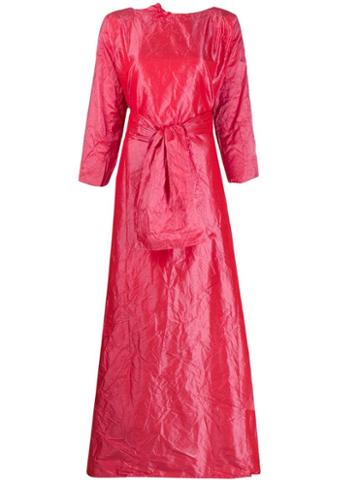 Daniela Gregis Crinkled Belted Gown - Red