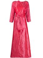 Daniela Gregis Crinkled Belted Gown - Red