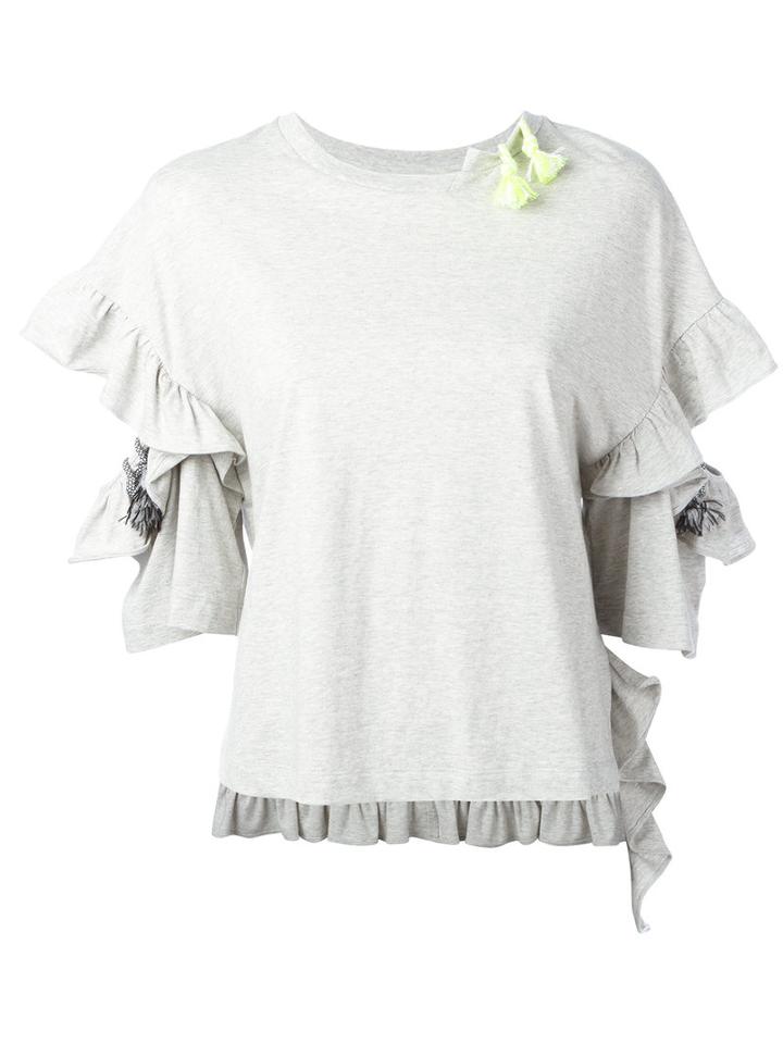 Steve J & Yoni P - Open Ruffle Sleeve Top - Women - Cotton - Xs, Women's, Grey, Cotton