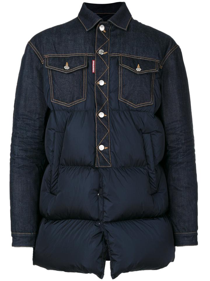 Dsquared2 Denim Panel Padded Coat - Blue