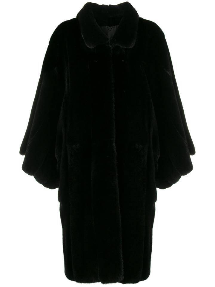 Liska Cropped Sleeves Fur Coat - Black