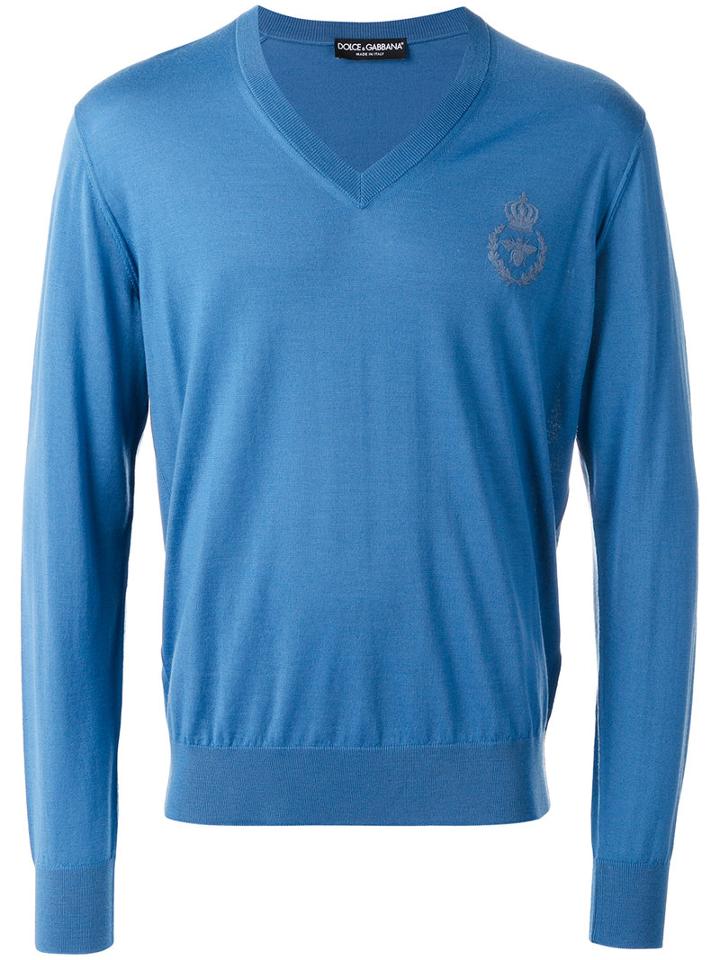 Dolce & Gabbana Knitted Sweater, Men's, Size: 46, Blue, Virgin Wool