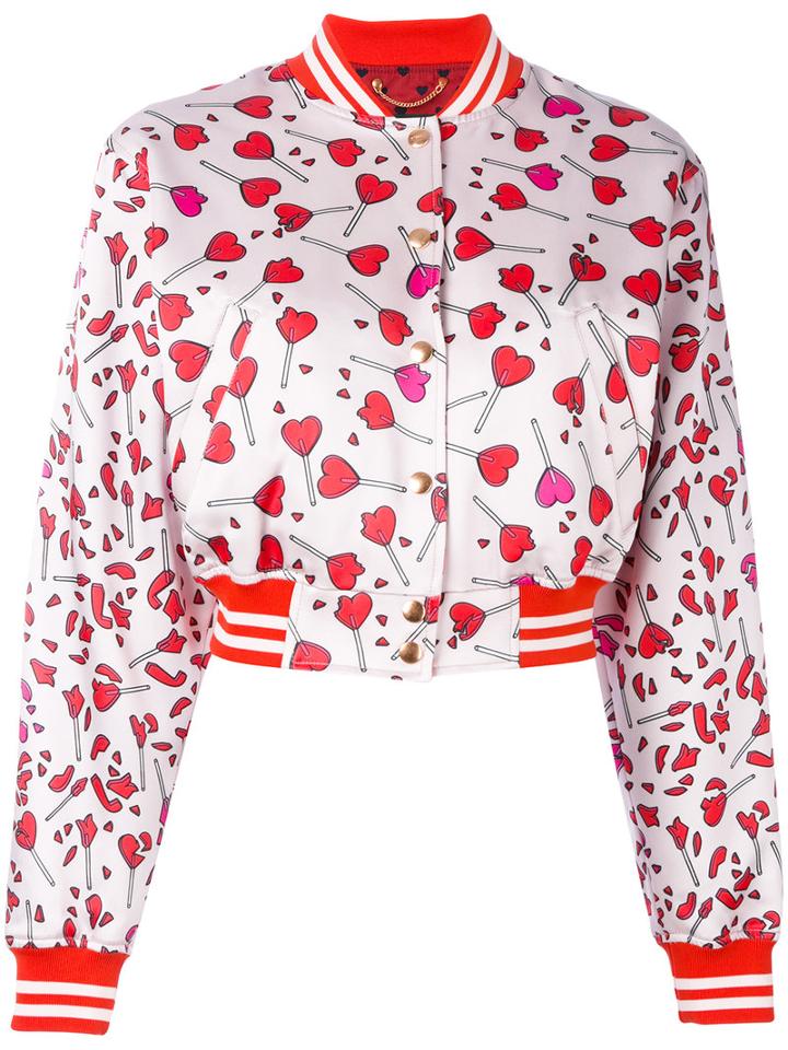 Diesel - Heart Print Bomber Jacket - Women - Cotton/acrylic/nylon - Xs, Women's, Pink/purple, Cotton/acrylic/nylon