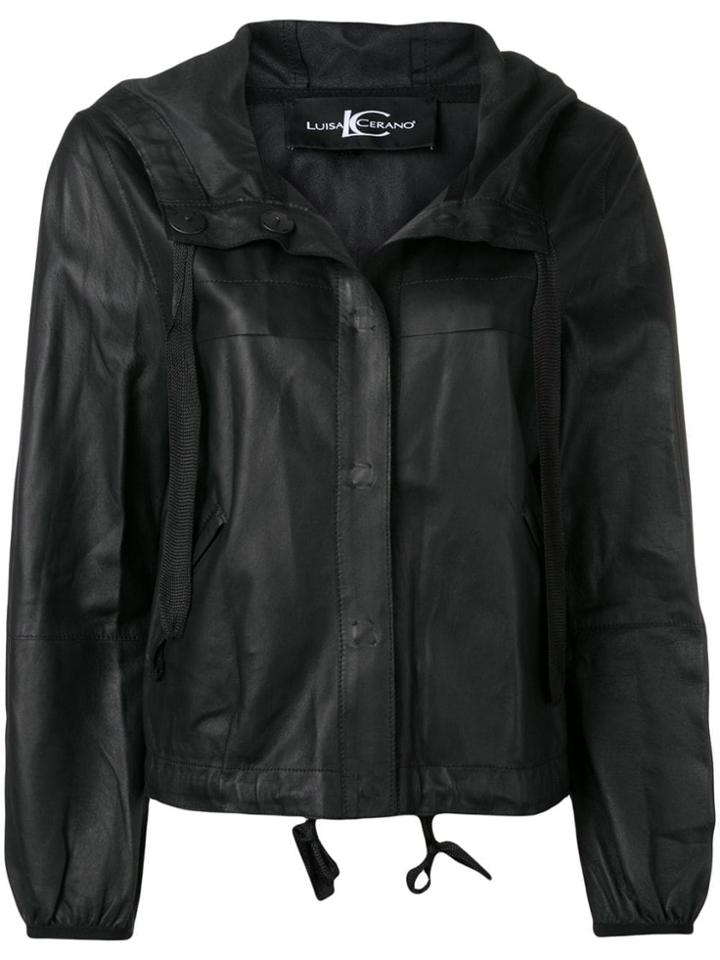 Luisa Cerano Hooded Leather Jacket - Black