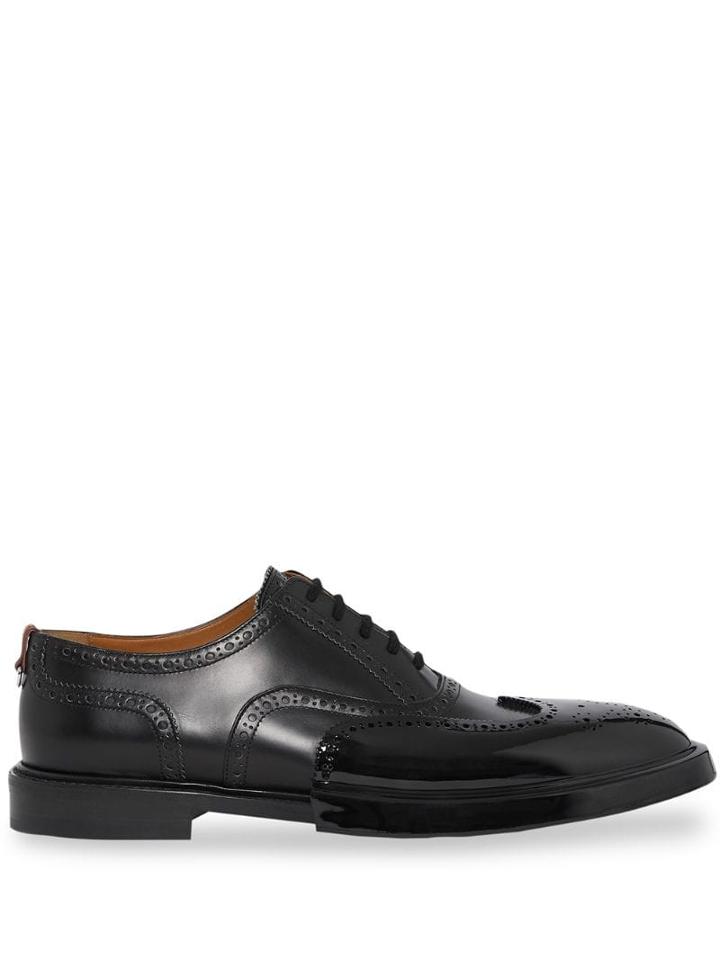 Burberry Toe Cap Detail Leather Oxford Brogues - Black