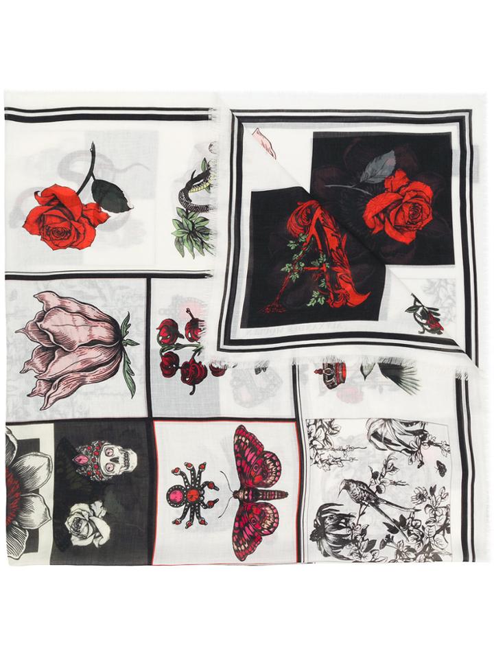 Alexander Mcqueen Rose Print Scarf - Multicolour