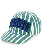 Msgm Striped Logo Patch Cap, Men's, Green, Cotton