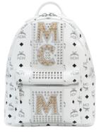 Mcm Embellished Logo Backpack - White
