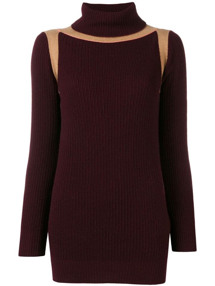 Victoria Beckham Contrast Panel Ribbed Jumper - Red
