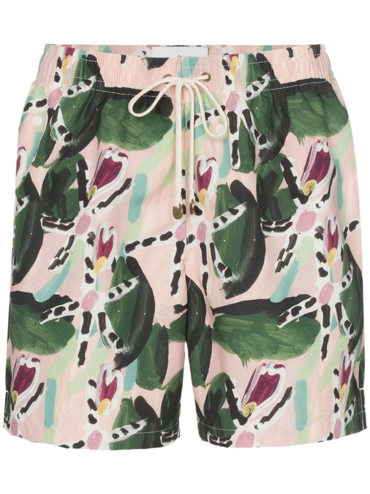 Timo Trunks Leaf Print Drawstring Swim Shorts - Green