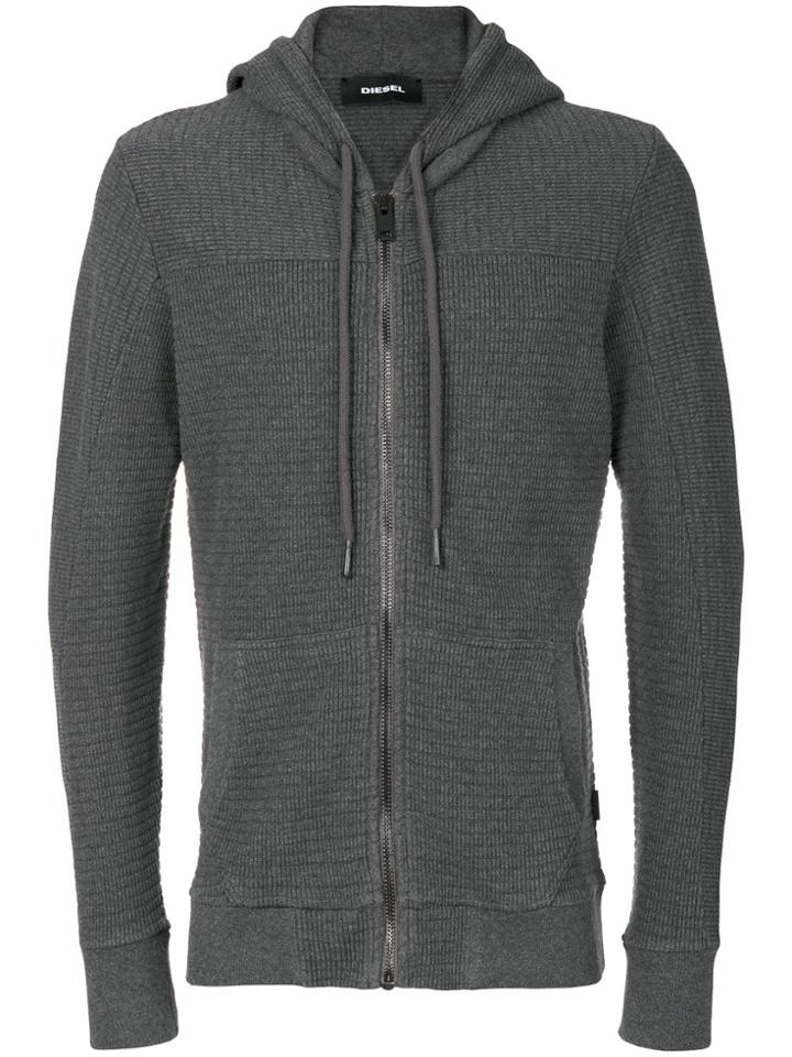 Diesel Ribbed Zipped Hoodie - Grey