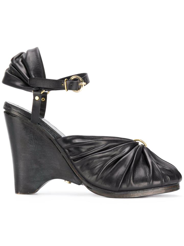 Munoz Vrandecic Ruched Open Toe Wedge Sandals - Black