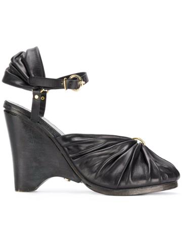 Munoz Vrandecic Ruched Open Toe Wedge Sandals - Black