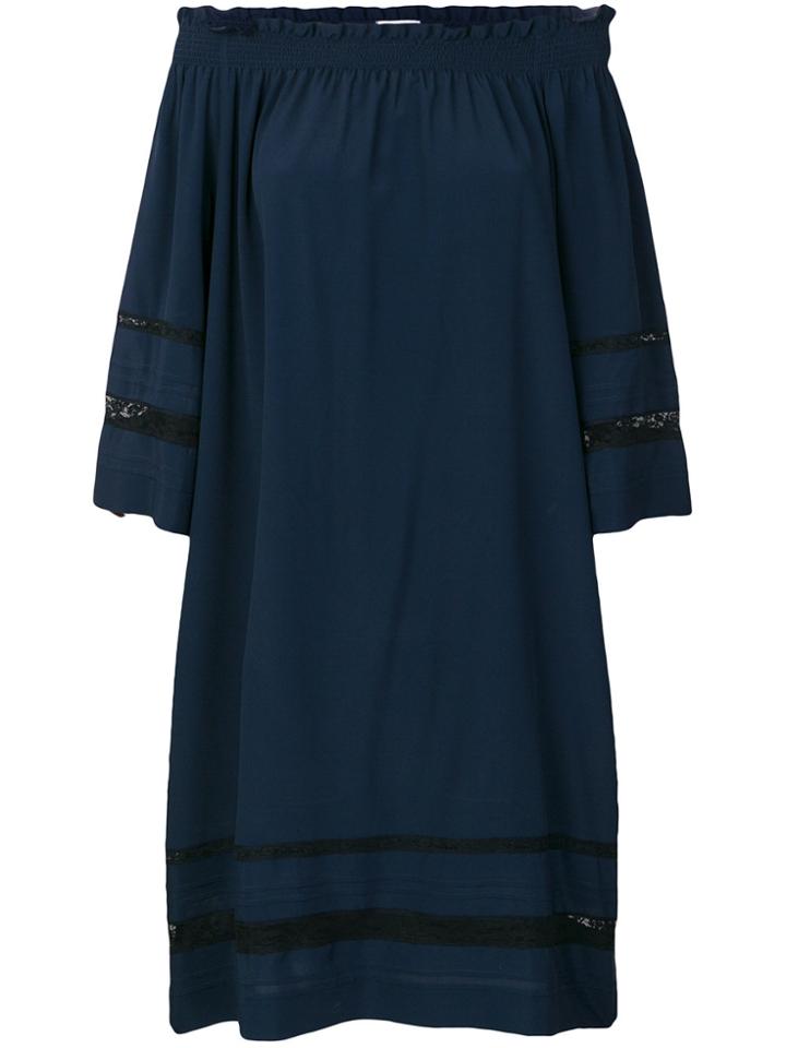 P.a.r.o.s.h. Off-the-shoulder Lace-insert Midi Dress - Blue