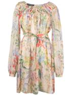 Rochas Floral Print Longsleeved Dress - Multicolour