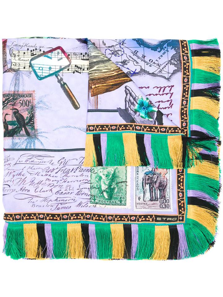 Etro Printed Tassel Trim Scarf, Women's, Silk