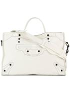 Balenciaga Contrast Shoulder Bag, Women's, White, Calf Leather
