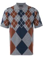Joseph Argyle Knit Polo Shirt, Men's, Size: Medium, Grey, Wool